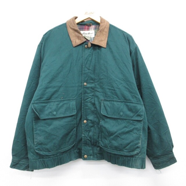 L★古着 Eddie Bauer エディーバウアー 長袖 ジャケット メンズ 00年代 00s ダウン フラップポケット コットン グリーン【spe】 26sep15