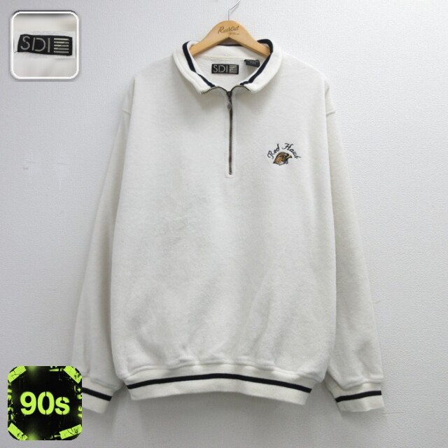 SDI 90s ハーフジップジャケット 刺繍ロゴ ホワイト メンズXL相当 | 古着