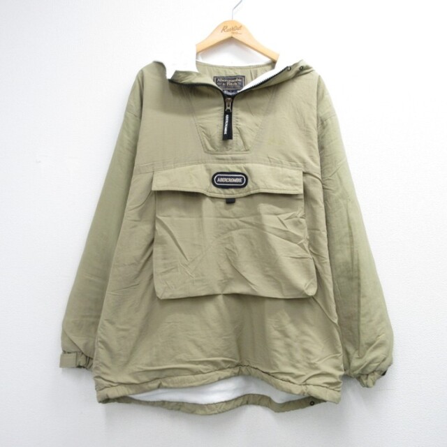 XL★古着 アバクロンビー Abercrombie 長袖 ジャケット ハーフジップ パーカー メンズ 90年代 90s アノラック フラップポケット ポリエステル ベージュ【spe】 26sep18