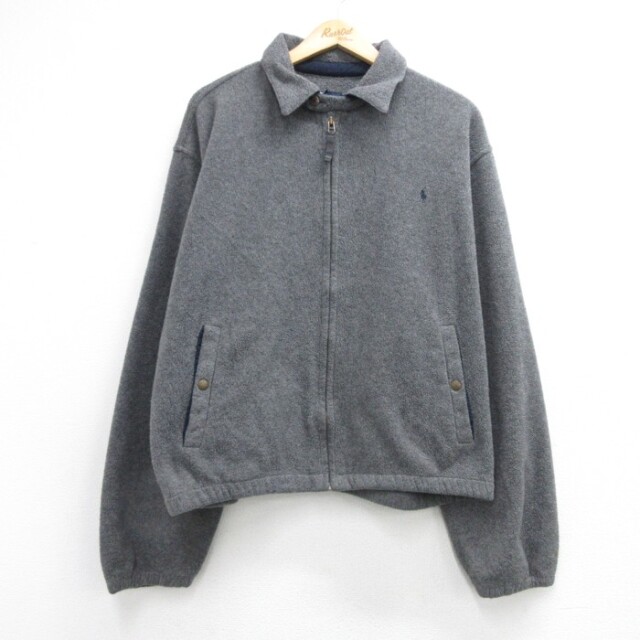 XL★古着 ラルフローレン Ralph Lauren 長袖 ブランド ジャケット フルジップ メンズ 90年代 90s フリース ポニー ポリエステル グレー 霜降り【spe】 26sep24