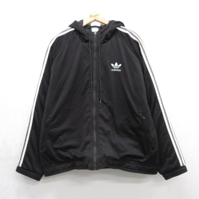 XL★古着 アディダス adidas 長袖 ジャケット パーカー メンズ 90年代 90s リーフ トレフォイル ラグラン ブラック【spe】 26sep24