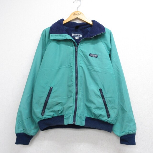 L★古着 LANDS'END ランズエンド 長袖 ジャケット ナイロン メンズ 90年代 90s USA製 グリーン【spe】 26sep28