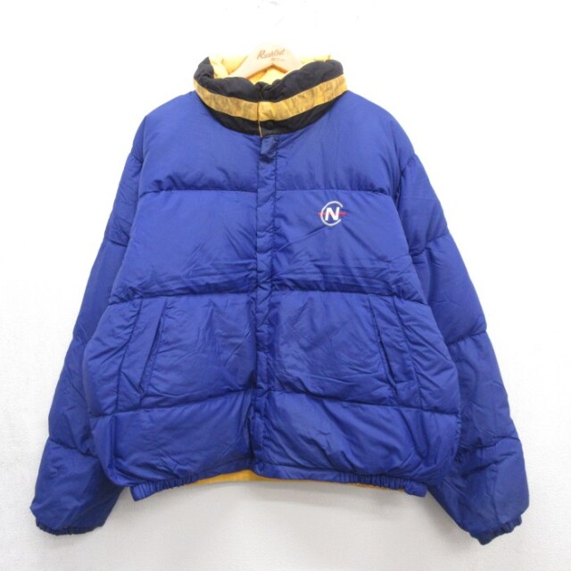 XL★古着 ノーティカ NAUTICA 長袖 ブランド ジャケット ナイロン メンズ 90年代 90s リバーシブル ダウン ブルー【spe】 26sep30