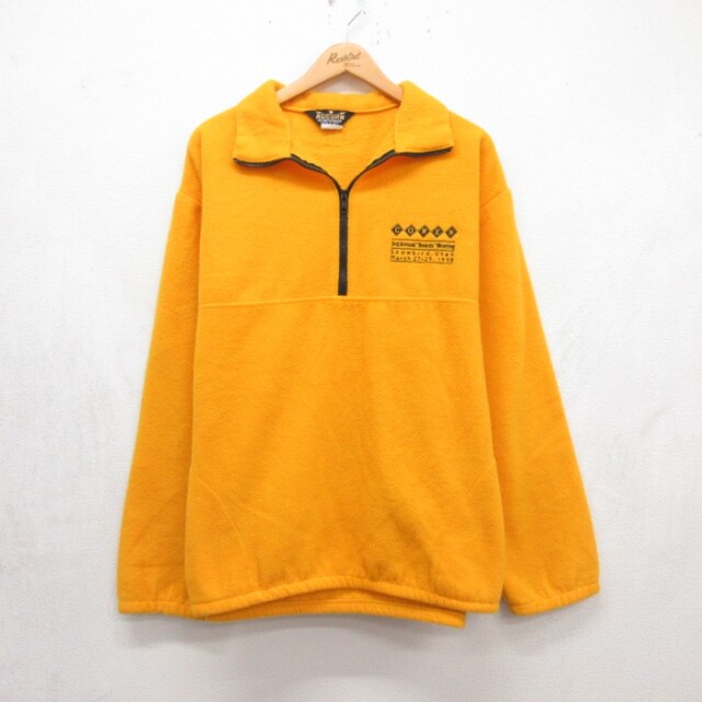 XL★古着 Auburn 長袖 ジャケット ハーフジップ ナイロン メンズ 90年代 90s フリース イベント USA製 イエロー 26oct06