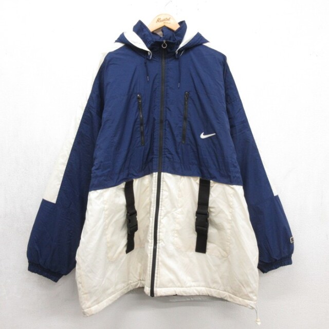 XL★古着 ナイキ NIKE 長袖 ジャケット パーカー メンズ 00年代 00s AIR キルティング 大きいサイズ ネイビー【spe】 26oct06