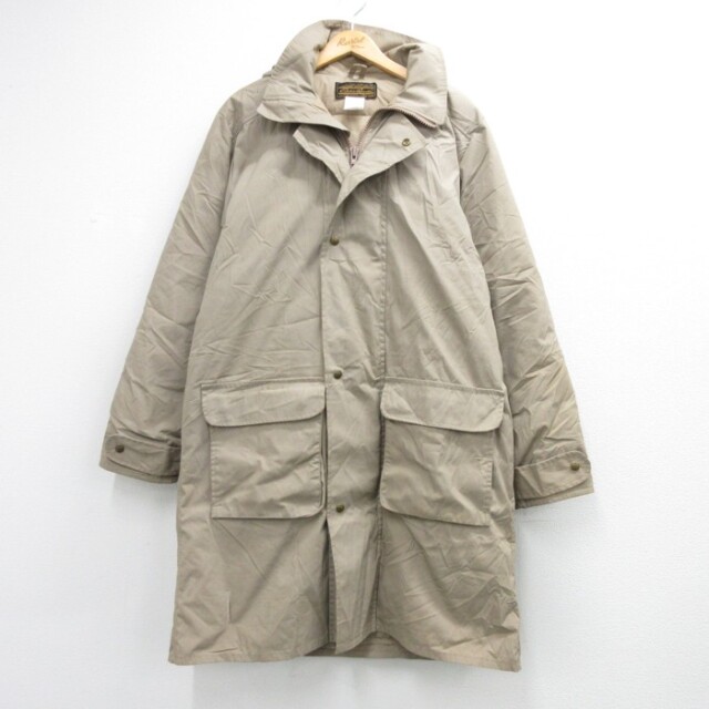 L★古着 Eddie Bauer エディーバウアー 長袖 ジャケット メンズ 80年代 80s ダウン コート ロング丈 フラップポケット USA製 ベージュ【spe】 26oct06