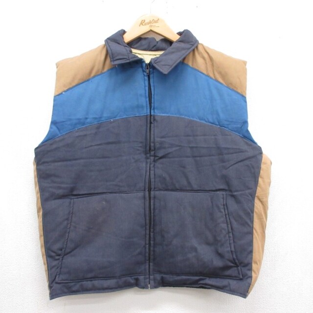 M★古着 Weather Watcher メンズ 80年代 80s ダウンベスト ツートンカラー USA製 ネイビー 26oct06