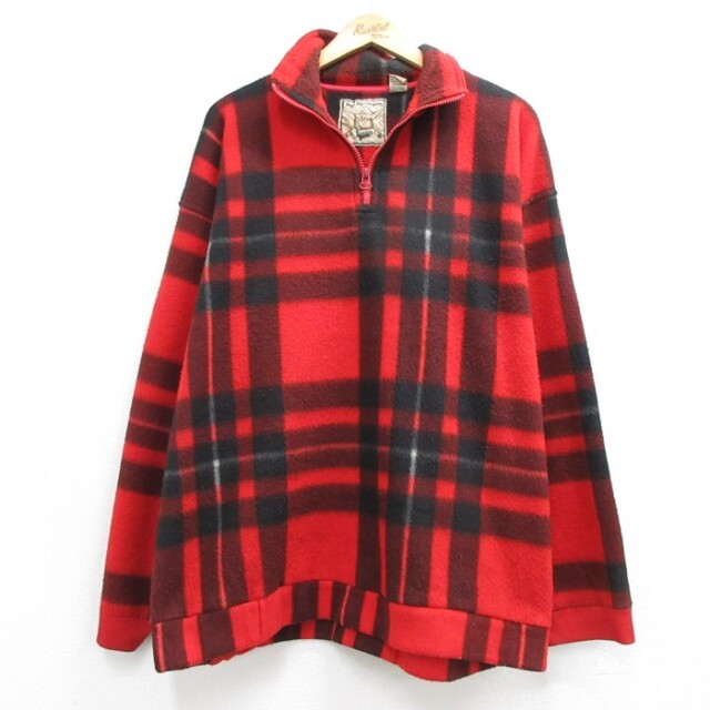 L★古着 ビューグルボーイ 長袖 ジャケット ハーフジップ メンズ 00年代 00s フリース バッファローチェック ポリエステル レッド【spe】 26oct07