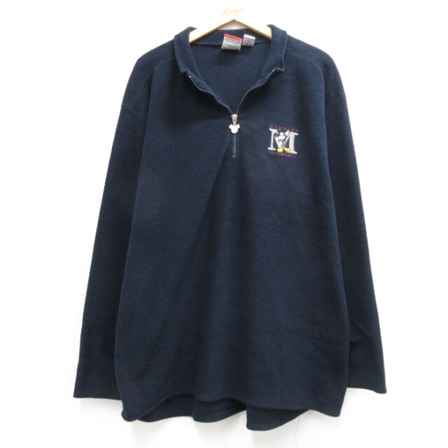 L★古着 Mickey Inc 長袖 ジャケット ハーフジップ メンズ 90年代 90s ミッキー 刺繍 ポリエステル ネイビー【spe】 26oct07