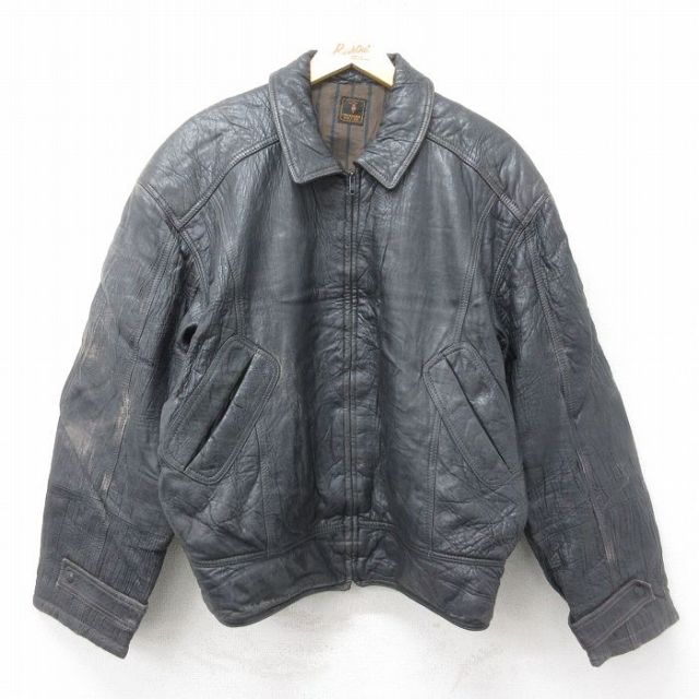 古着通販 XL☆古着 長袖 レザー ジャケット メンズ 大きいサイズ 