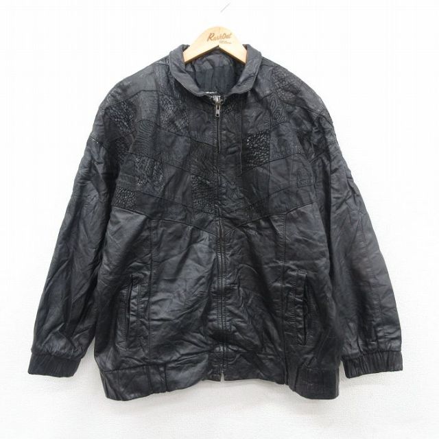古着通販 XL☆古着 長袖 レザー ジャケット メンズ 黒 