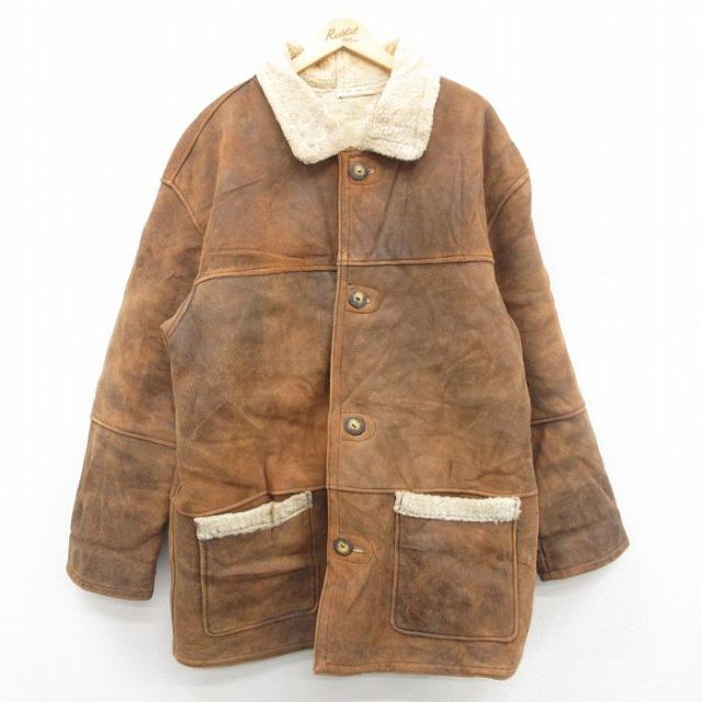 古着通販 XL☆古着 長袖 ムートン レザー コート メンズ 90年代 90s  