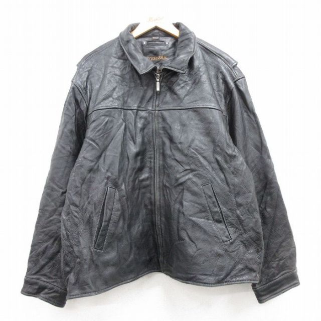 XL★古着 セントジョンズベイ 長袖 レザー ジャケット メンズ 大きいサイズ 黒 ブラック 内側キルティング 25feb03 中古 アウター 革ジャン 皮ジャン