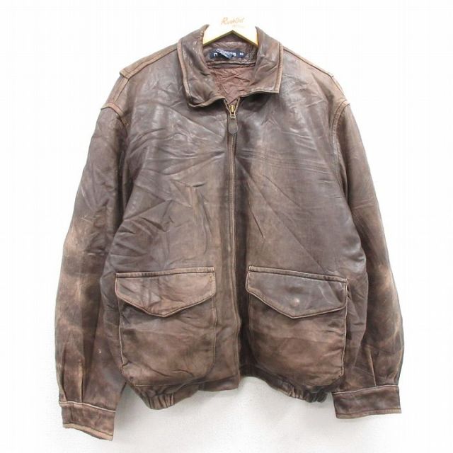 XL★古着 ノーティカ NAUTICA 長袖 ブランド レザー ジャケット メンズ 90年代 90s 大きいサイズ 濃茶 ブラウン 内側キルティング 【spe】 25feb03 中古 アウター 革ジャン 皮ジャン