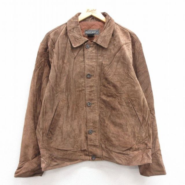 【20%OFF】XL★古着 バナナリパブリック BANANA REPUBLIC 長袖 ブランド レザー ジャケット メンズ 00年代 00s 濃茶 ブラウン 内側キルティング 【spe】 25feb03 中古 アウター 革ジャン 皮ジャン