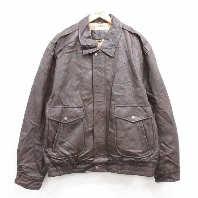 XL★古着 セントジョンズベイ 長袖 レザー ジャケット メンズ 大きいサイズ 濃茶 ブラウン 25feb03 中古 アウター 革ジャン 皮ジャン