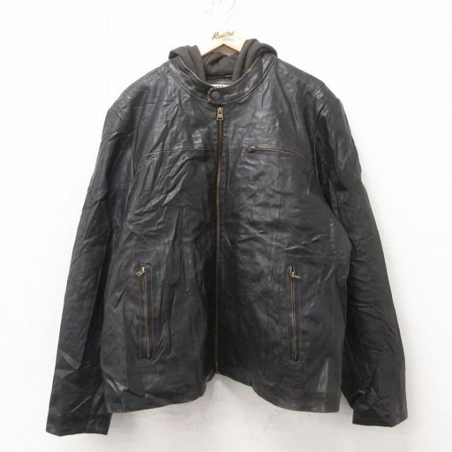 XL★古着 リーバイス Levis 長袖 ジャケット パーカー メンズ 大きいサイズ 黒系 ブラック 内側ボア 25feb10 中古 アウター 革ジャン 皮ジャン