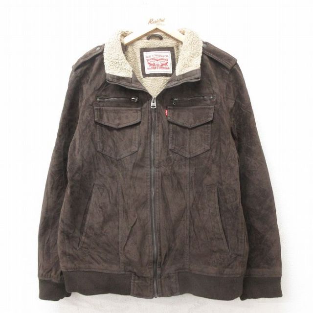 XL★古着 リーバイス Levis 長袖 ジャケット メンズ こげ茶 ブラウン 内側ボア 25feb10 中古 アウター 革ジャン 皮ジャン
