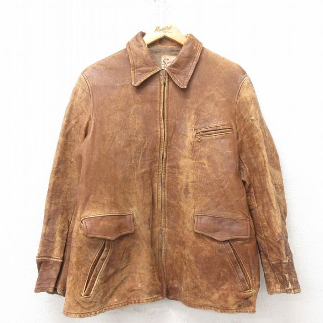 M★古着 長袖 ビンテージ レザー ジャケット メンズ 50年代 50s 茶 ブラウン 【spe】 25feb20 中古 アウター 革ジャン 皮ジャン