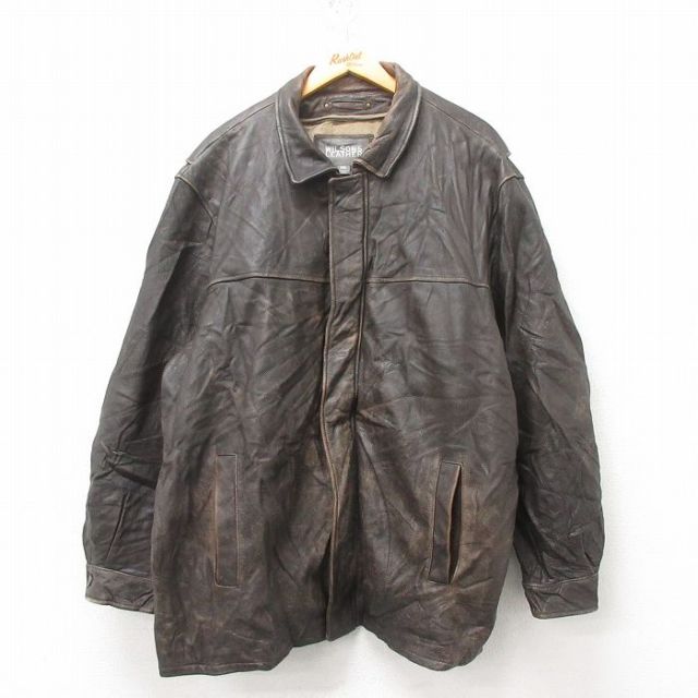 XL★古着 ウィルソン 長袖 レザー ジャケット メンズ 大きいサイズ ロング丈 こげ茶 ブラウン 25feb20 中古 アウター 革ジャン 皮ジャン