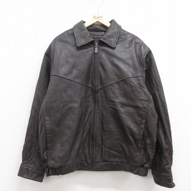 XL★古着 長袖 レザー ジャケット メンズ 大きいサイズ こげ茶 ブラウン 25sep29 中古 アウター 革ジャン 皮ジャン