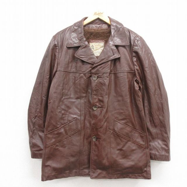 L★古着 ロンドンフォグ 長袖 レザー ジャケット メンズ 80年代 80s USA製 こげ茶 ブラウン 内側ボア 25sep29 中古 アウター 革ジャン 皮ジャン