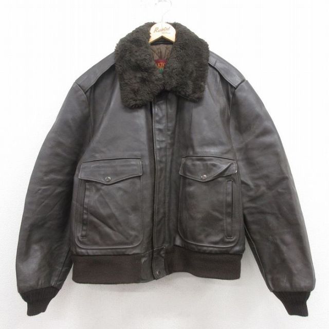 XL★古着 長袖 レザー ジャケット メンズ 80年代 80s 大きいサイズ USA製 こげ茶 ブラウン 内側キルティング 【spe】 25sep29 中古 アウター 革ジャン 皮ジャン