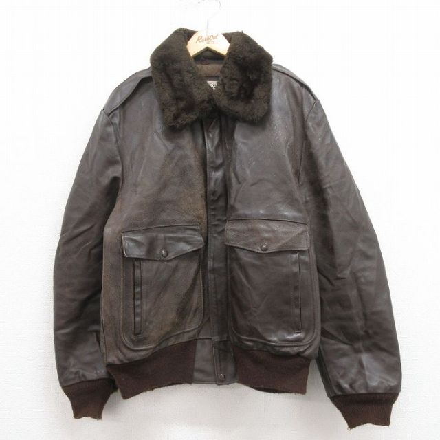XL★古着 シアーズ 長袖 レザー ジャケット メンズ 80年代 80s こげ茶 ブラウン 内側キルティング 25sep29 中古 アウター 革ジャン 皮ジャン