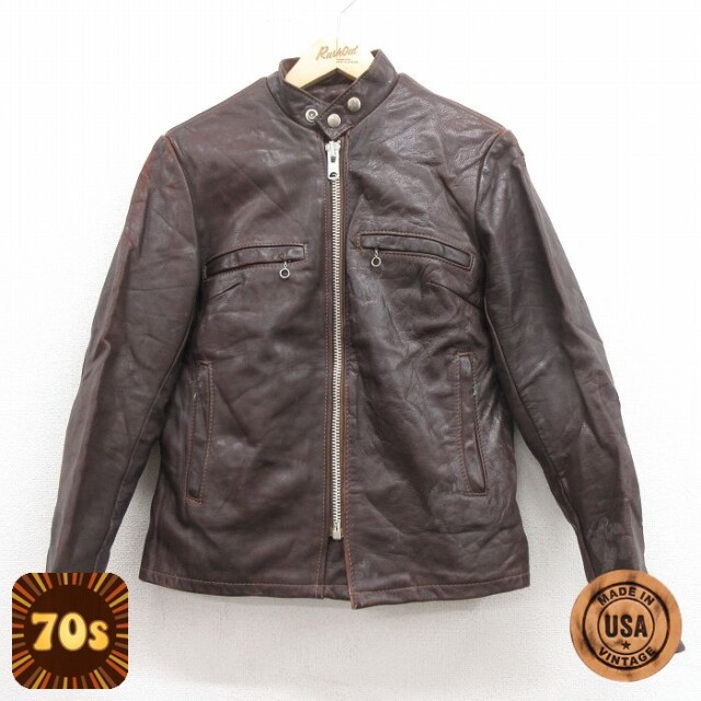 【50%OFF】70s シングルライダースレザージャケット タロン ブラウン XS | 古着