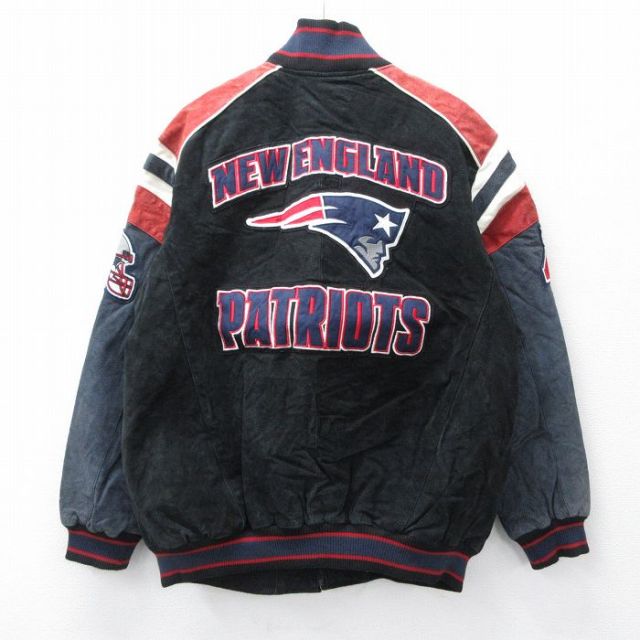 【20%OFF】XL★古着 長袖 レザー ジャケット メンズ NFL ニューイングランドペイトリオッツ 黒他 ブラック アメフト スーパーボウル 【spe】 25oct06 中古 アウター 革ジャン 皮ジャン