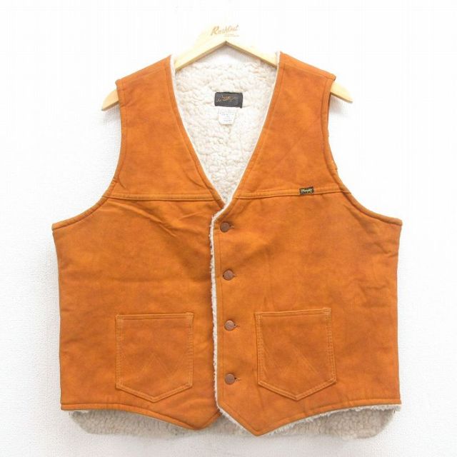 XL★古着 ラングラー Wrangler ボア ベスト メンズ 80年代 80s USA製 茶 ブラウン 25oct04 中古 アウター