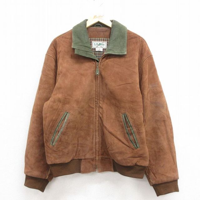 XL★古着 エルエルビーン LLBEAN 長袖 レザー ジャケット メンズ 90年代 90s ツートンカラー 茶 ブラウン 25oct04 中古 アウター 革ジャン 皮ジャン