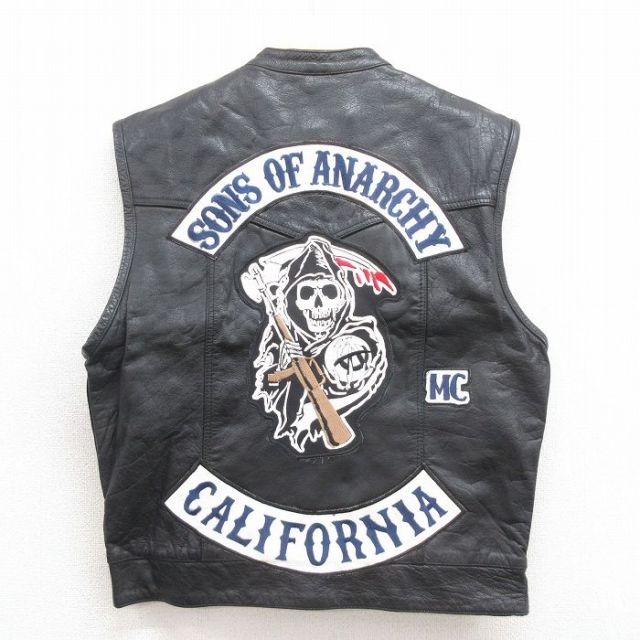 古着通販 M☆古着 レザー ベスト メンズ サンズオブアナーキー サン