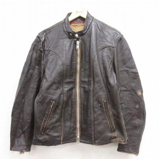 L★古着 ショット Schott SCHOTT 長袖 ビンテージ レザー ジャケット メンズ 70年代 70s シングルライダース タロン こげ茶 ブラウン 25oct04 中古 アウター 革ジャン 皮ジャン