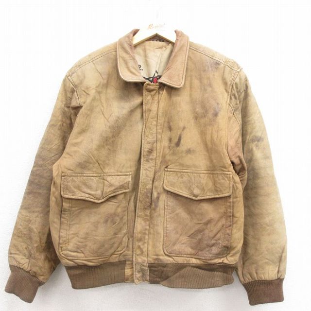 XL★古着 長袖 レザー ジャケット メンズ USエアフォース 茶 ブラウン 25oct04 中古 アウター 革ジャン 皮ジャン