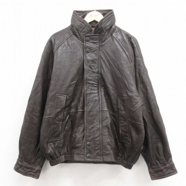 XL★古着 ノーティカ NAUTICA 長袖 ブランド レザー ジャケット メンズ 90年代 90s 大きいサイズ ラグラン こげ茶 ブラウン 25oct04 中古 アウター 革ジャン 皮ジャン