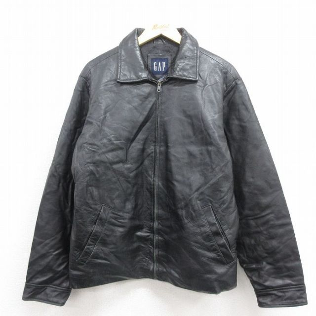L★古着 ギャップ GAP 長袖 レザー ジャケット メンズ 00年代 00s 黒 ブラック 内側キルティング 25oct04 中古 アウター 革ジャン 皮ジャン
