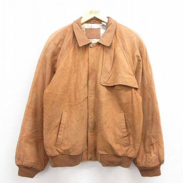 XL★古着 マルボロ 長袖 レザー ジャケット メンズ 90年代 90s ラグラン 茶 ブラウン 25oct04 中古 アウター 革ジャン 皮ジャン