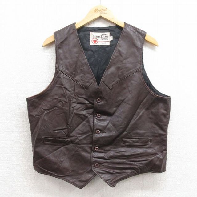M★古着 シアーズ レザー ベスト メンズ 80年代 80s こげ茶 ブラウン 25oct04 中古 アウター