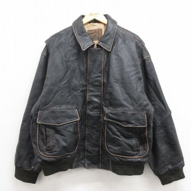 XL★古着 セントジョンズベイ 長袖 レザー ジャケット メンズ 00年代 00s 大きいサイズ こげ茶 ブラウン 25oct04 中古 アウター 革ジャン 皮ジャン