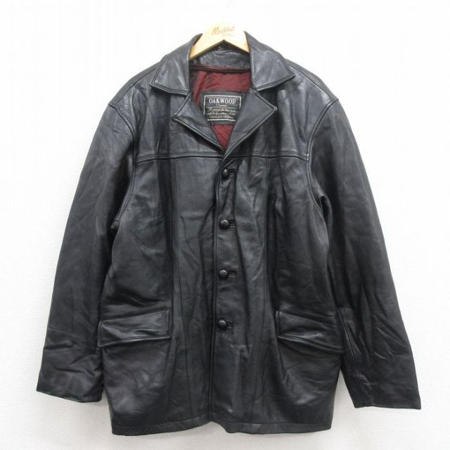 XL★古着 長袖 レザー ジャケット メンズ 大きいサイズ 黒 ブラック 25oct04 中古 アウター 革ジャン 皮ジャン