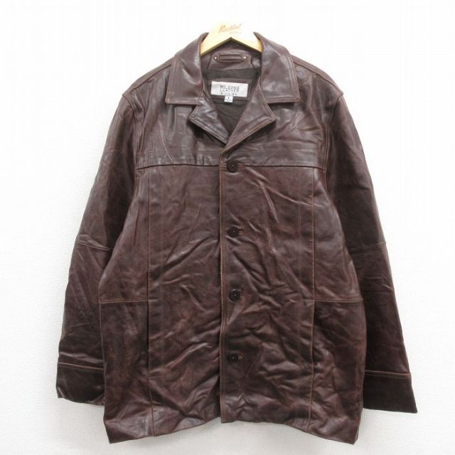 L★古着 ウィルソン 長袖 レザー ジャケット メンズ こげ茶 ブラウン 25oct04 中古 アウター 革ジャン 皮ジャン