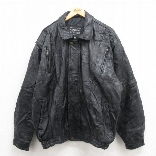 レザージャケット パッチワーク ブラック XL | 古着