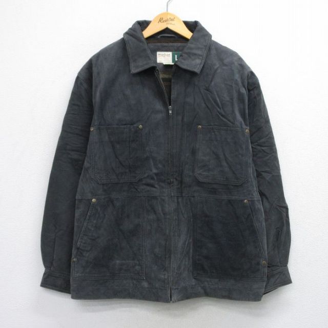 XL★古着 Wear Guard 長袖 レザー ジャケット メンズ 大きいサイズ 黒 ブラック 25oct27 中古 アウター 革ジャン 皮ジャン