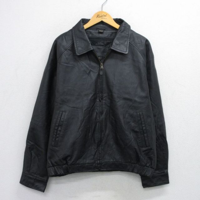 XL★古着 セントジョンズベイ 長袖 レザー ジャケット メンズ ラグラン 黒 ブラック 内側キルティング 25oct27 中古 アウター 革ジャン 皮ジャン