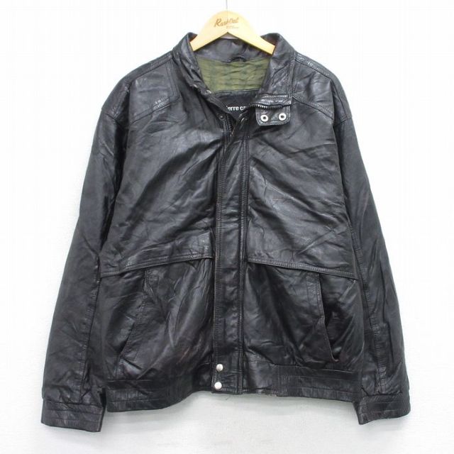XL★古着 ピエールカルダン pierre cardin 長袖 レザー ジャケット メンズ 90年代 90s 黒 ブラック 内側キルティング 25oct27 中古 アウター 革ジャン 皮ジャン