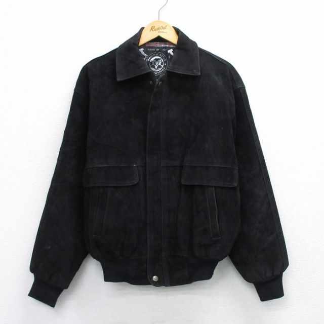 XL★古着 長袖 レザー ジャケット メンズ 90年代 90s イタリア製 黒 ブラック 25oct27 中古 アウター 革ジャン 皮ジャン