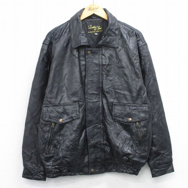 古着通販 L☆古着 長袖 レザー ジャケット メンズ 80年代 80s 黒【spe】