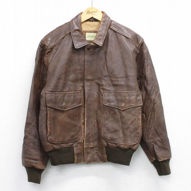 M★古着 セントジョンズベイ 長袖 レザー ジャケット メンズ 90年代 90s 茶 ブラウン 25oct27 中古 アウター 革ジャン 皮ジャン