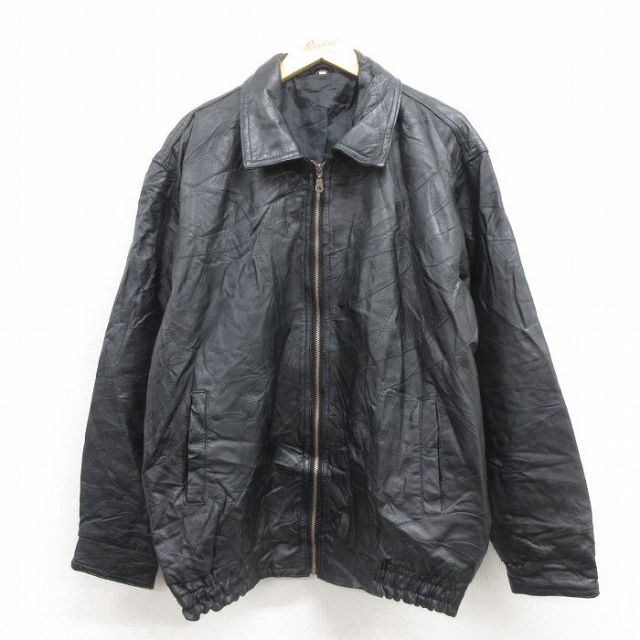 【50%OFF】レザージャケット パッチワーク ブラック XL | 古着